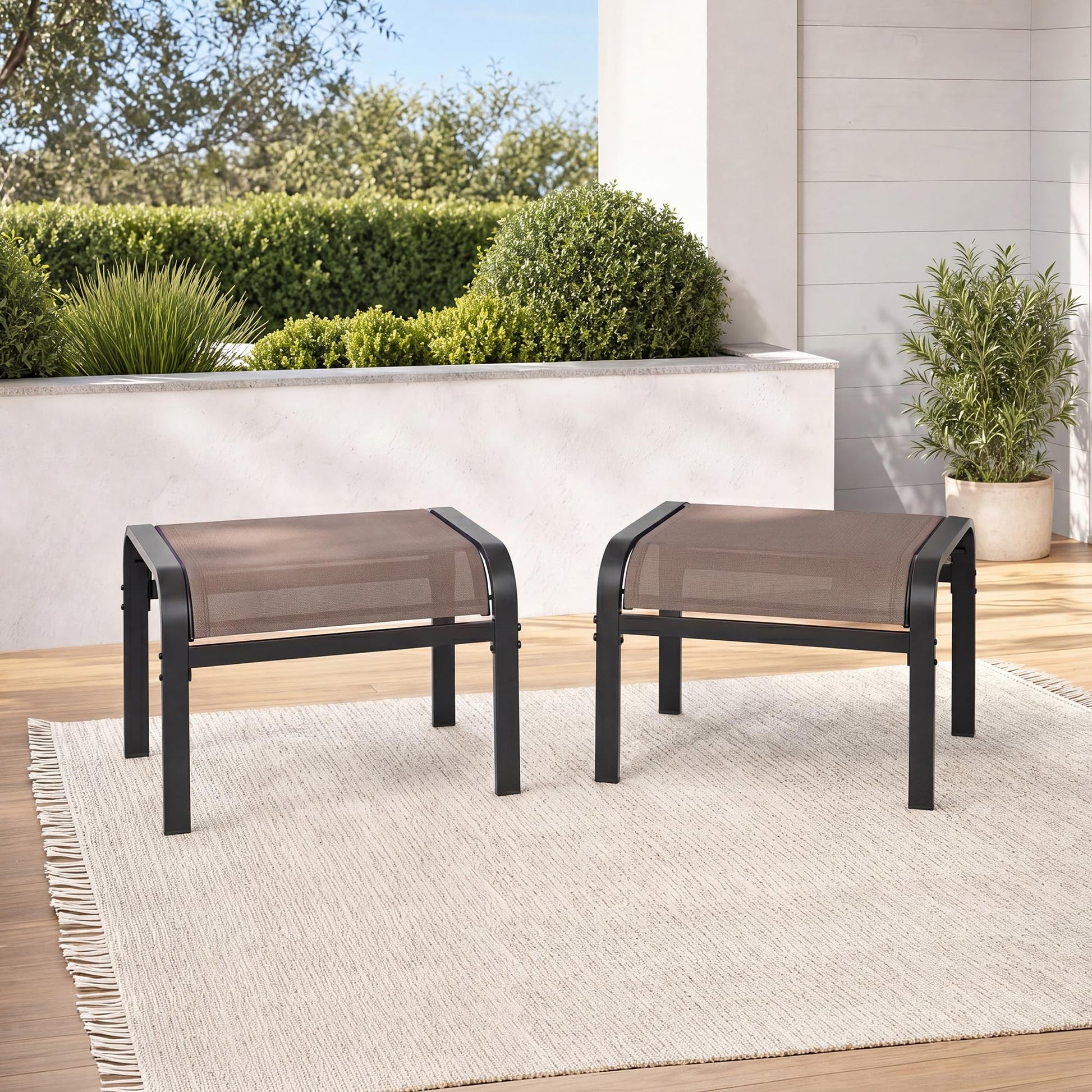 Pack de 2 taburetes de exterior Garvee marrón claro apilables con tejido Textilene para jardín