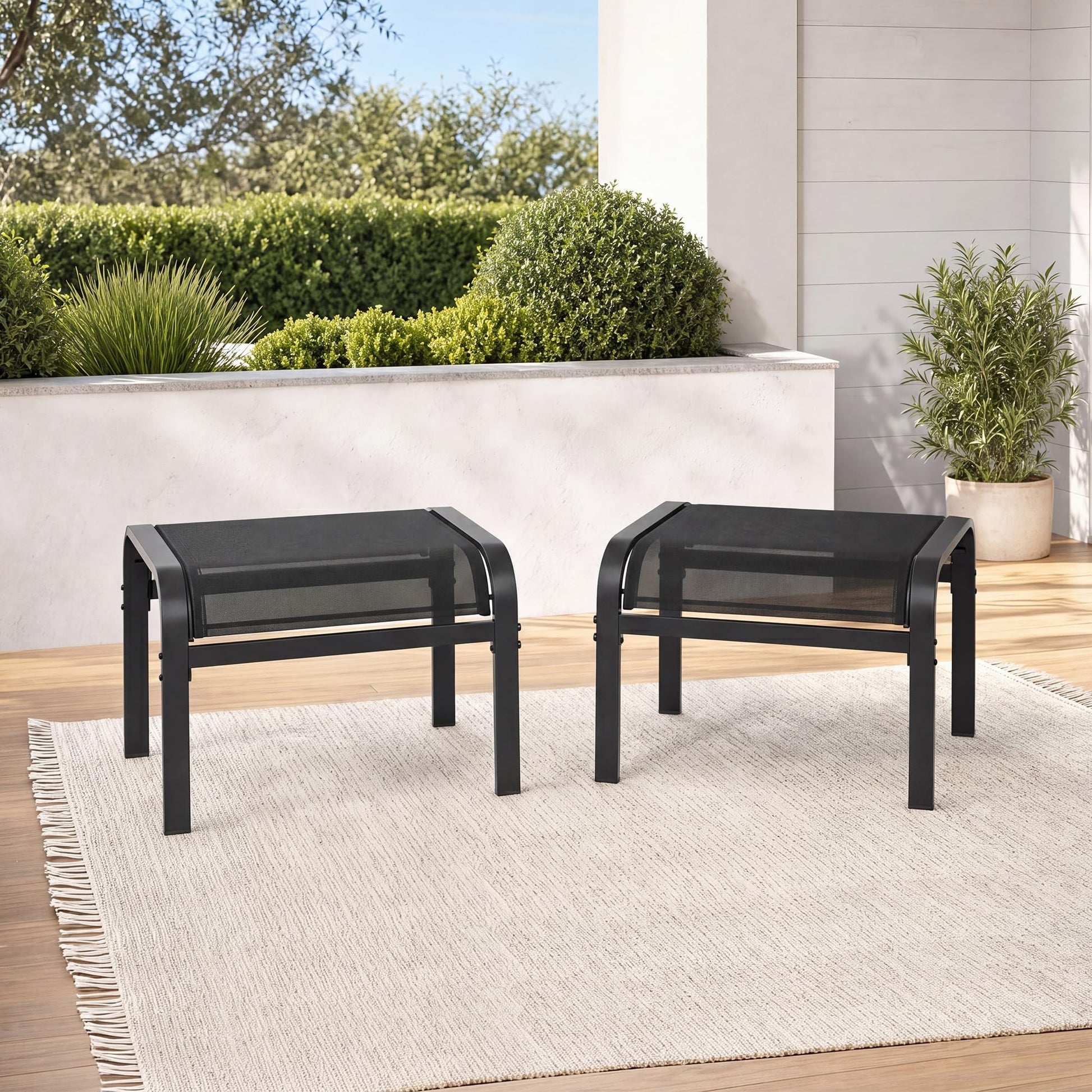 Pack de 2 taburetes de exterior Garvee negros apilables con tejido Textilene para jardín