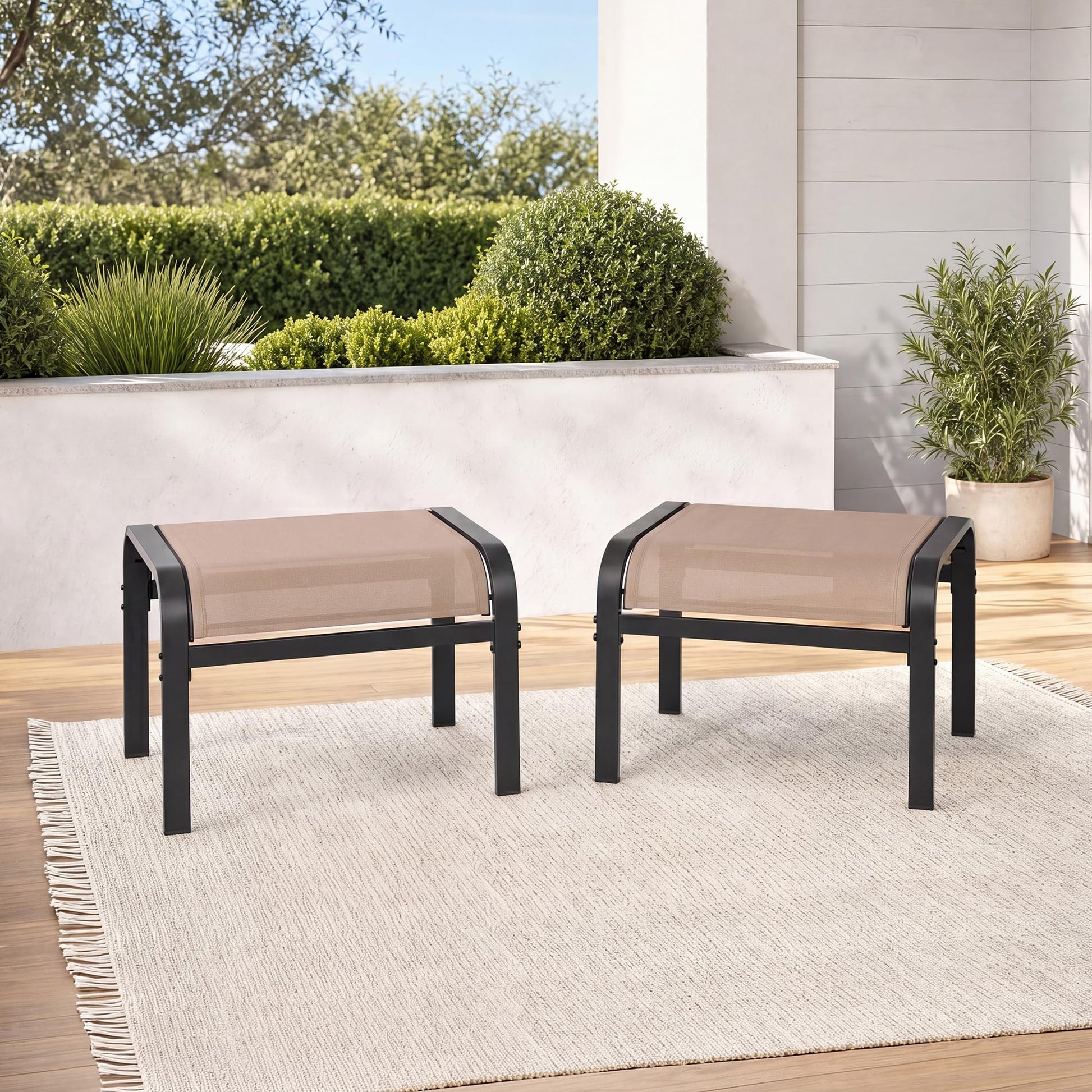 Pack de 2 taburetes de exterior Garvee caqui apilables con tejido Textilene para jardín